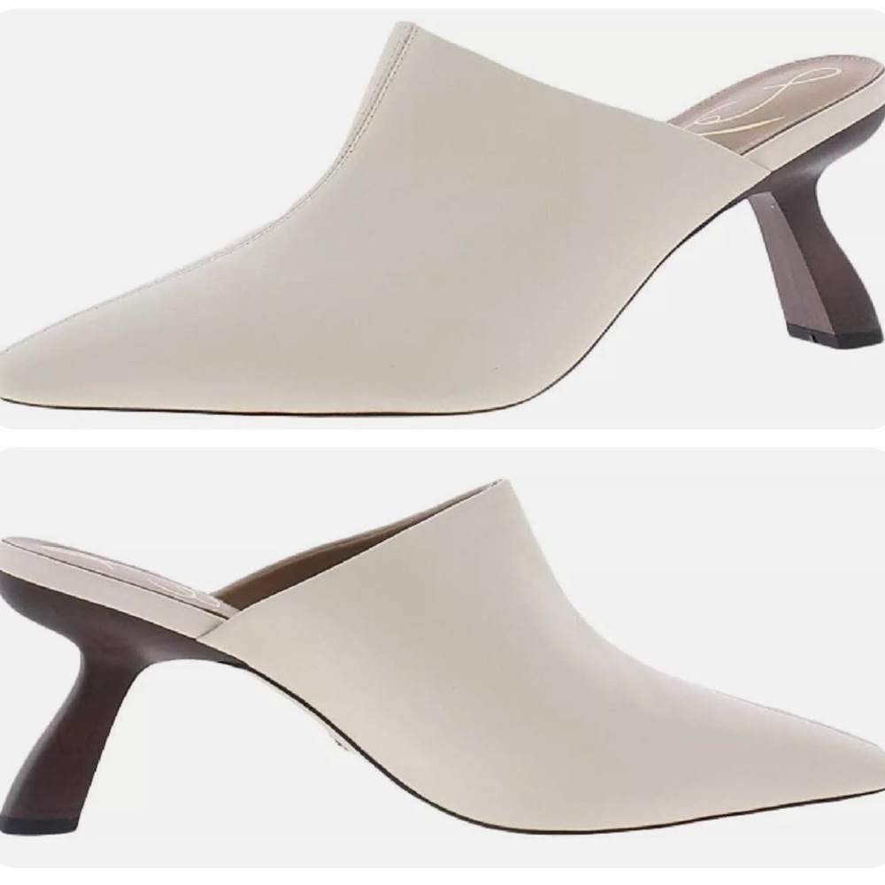 Sam Edelman Mule Sandals Skya Ivory Leather White Beige Cream Neutral Wo…